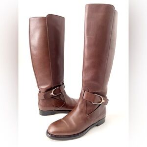 GUCCI | Stirrup Brown Leather Pull On Flat Riding Boots Tall Knee-high 36 US 6